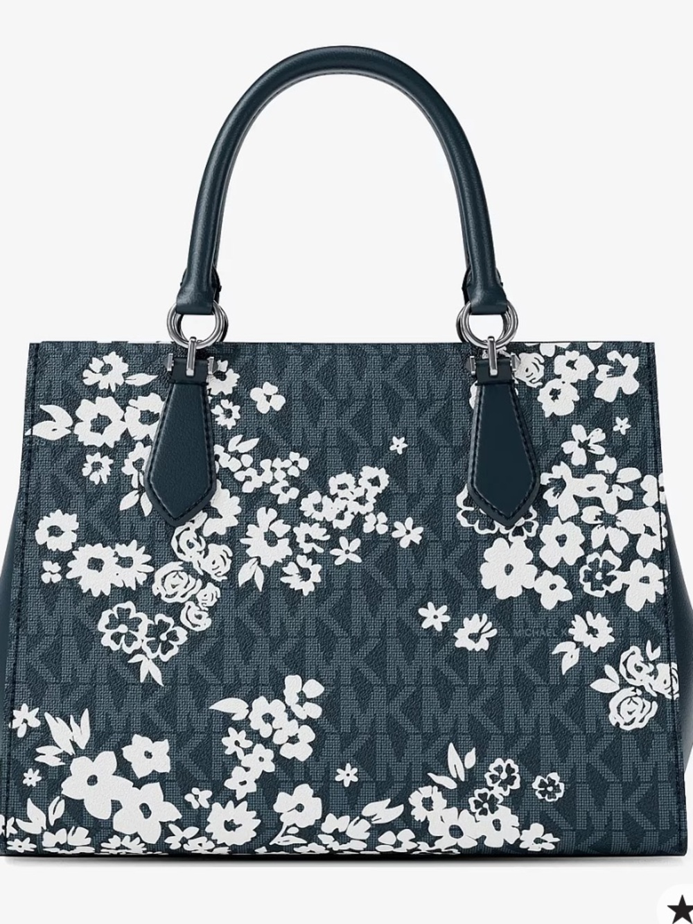 NWT Marilyn Medium Printed Signature Logo Satchel Navy Floral - Picture 9 of 10